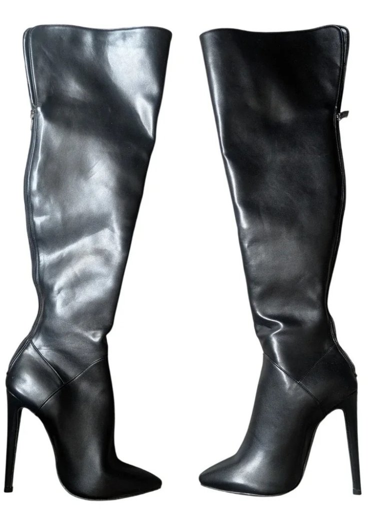 9 Edgy Chic Bold Black Leather Thigh High Stiletto Over Knee Heeled Boots